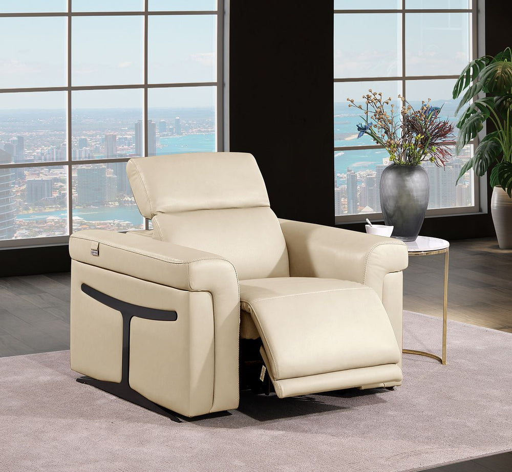 DivanItalia 1126 Top Grain Italian Leather Power Reclining Chair with Power Headrests - Beige