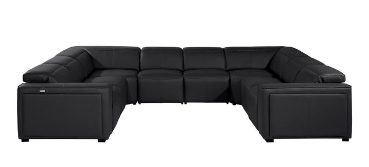 DivanItalia 1224 8-Piece U-Shaped Sectional Sofa in Top Grain Italian Leather with 4 Power Recliners &amp; Power Headrests – No Console - Black