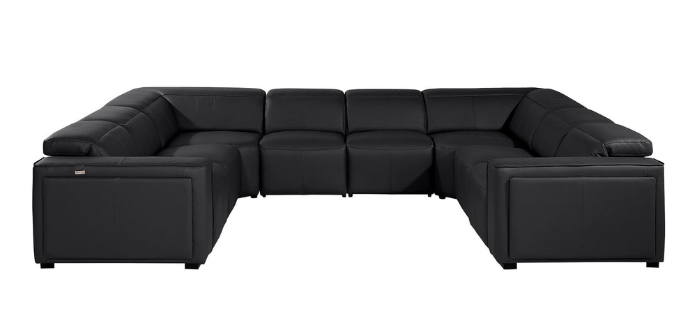 DivanItalia 1224 8-Piece U-Shaped Sectional Sofa in Top Grain Italian Leather with 4 Power Recliners & Power Headrests – No Console - Black
