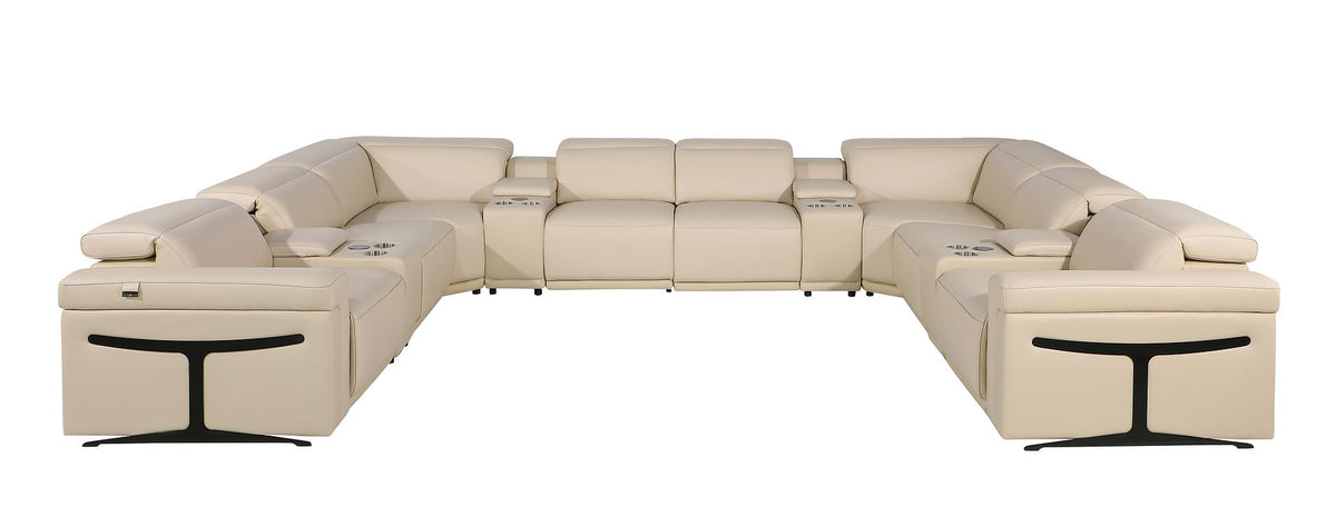 DivanItalia 1126 12-Piece U-Shaped Sectional Sofa in Top Grain Italian Leather with 4 Power Recliners & Power Headrests - Beige