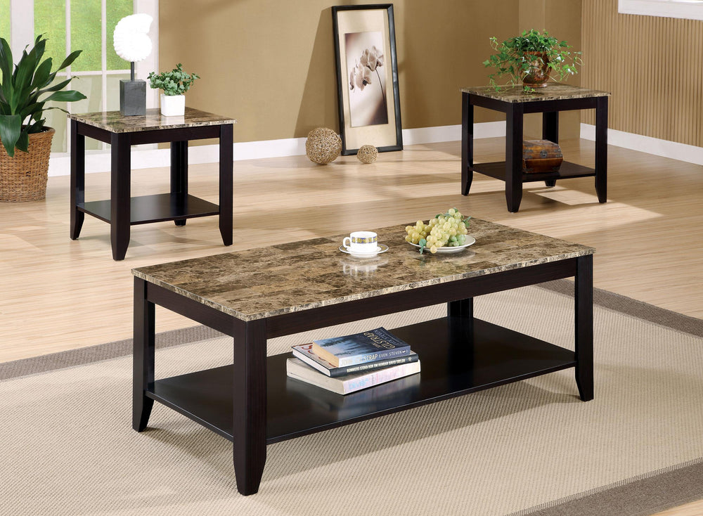 Coaster Furniture 700155 Flores 3-piece Faux Marble Top Coffee Table Set Cappuccino