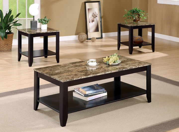 Coaster Furniture 700155 Flores 3-piece Faux Marble Top Coffee Table Set Cappuccino
