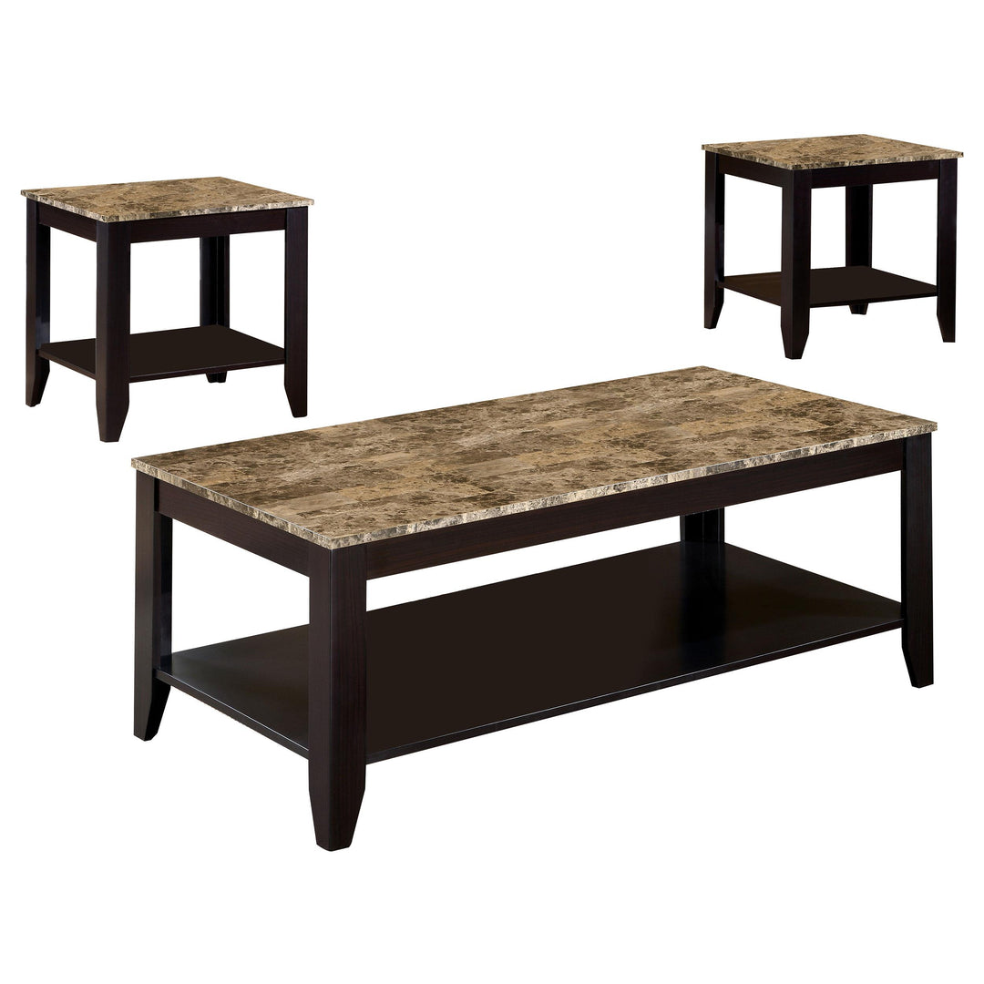 Coaster Furniture 700155 Flores 3-Piece Faux Marble Top Coffee Table Set Cappuccino