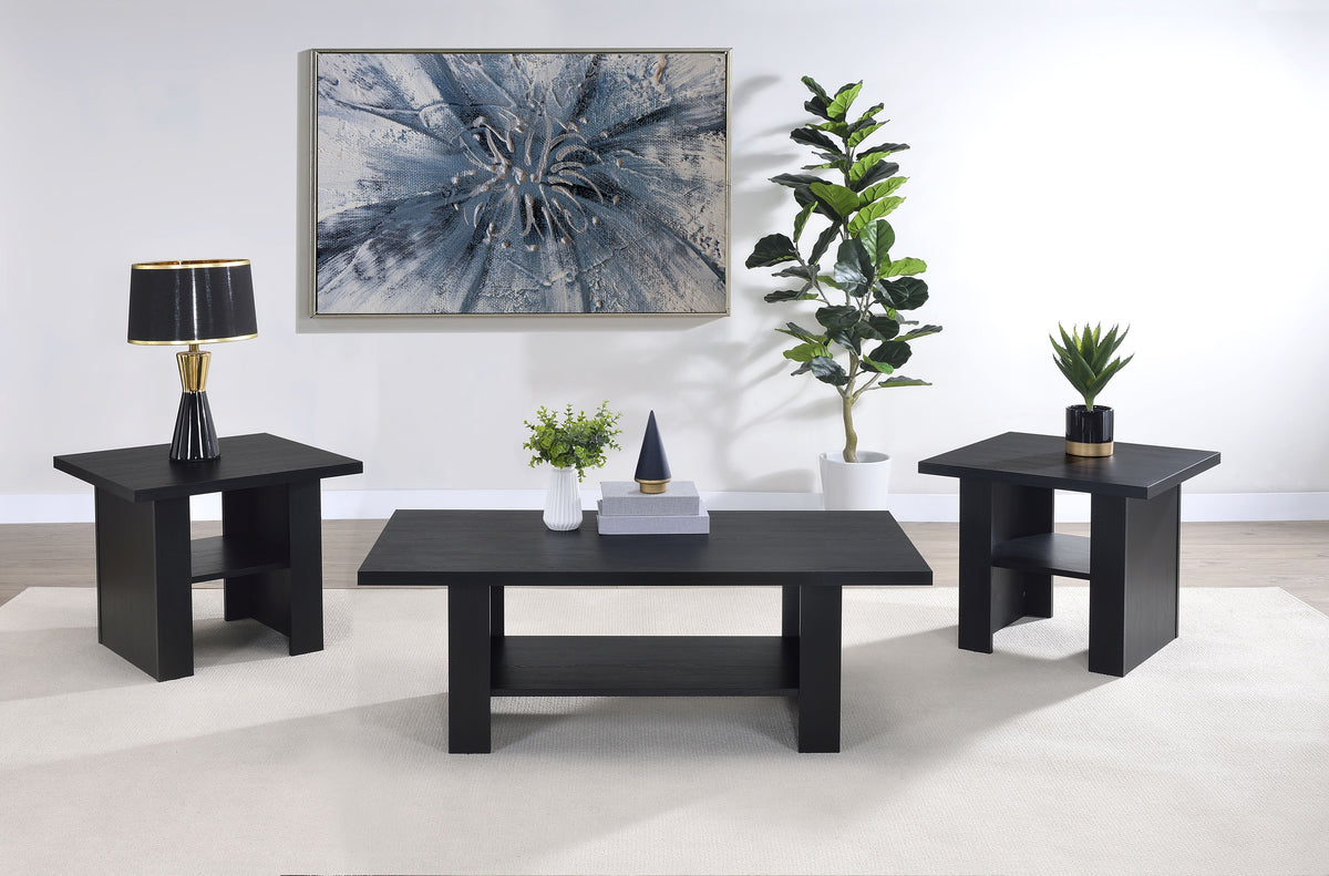 Rodez - 3 Piece Engineered Wood Coffee Table Set - Black Oak