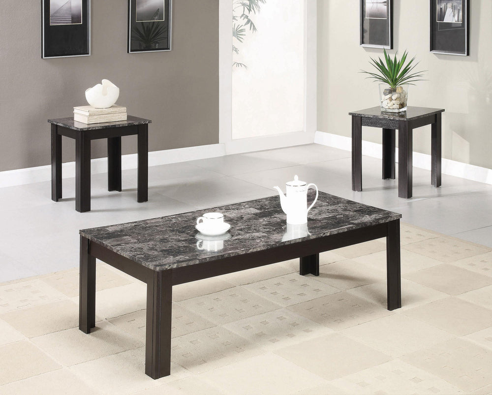 Coaster Furniture 700375 Rhodes 3-piece Faux Marble Top Coffee Table Set Grey