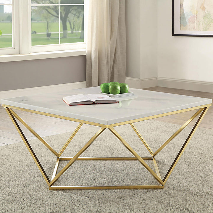 Coaster Furniture 700846 Meryl Square Faux Marble Top Coffee Table White and Gold