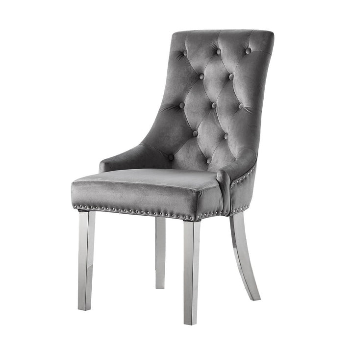 ACME Furniture Satinka Side Chair Set of 2) Gray Fabric & Mirrored Silv