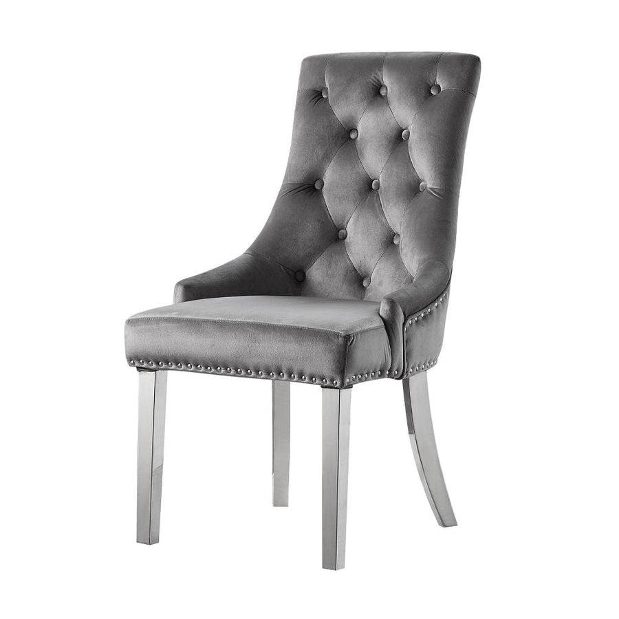 ACME Furniture Satinka Side Chair Set of 2) Gray Fabric & Mirrored Silv