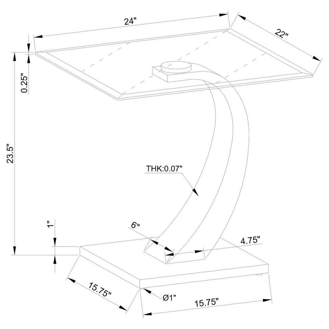 Coaster Furniture 701237 Pruitt Rectangular Glass Top Metal End Table Satin Silver