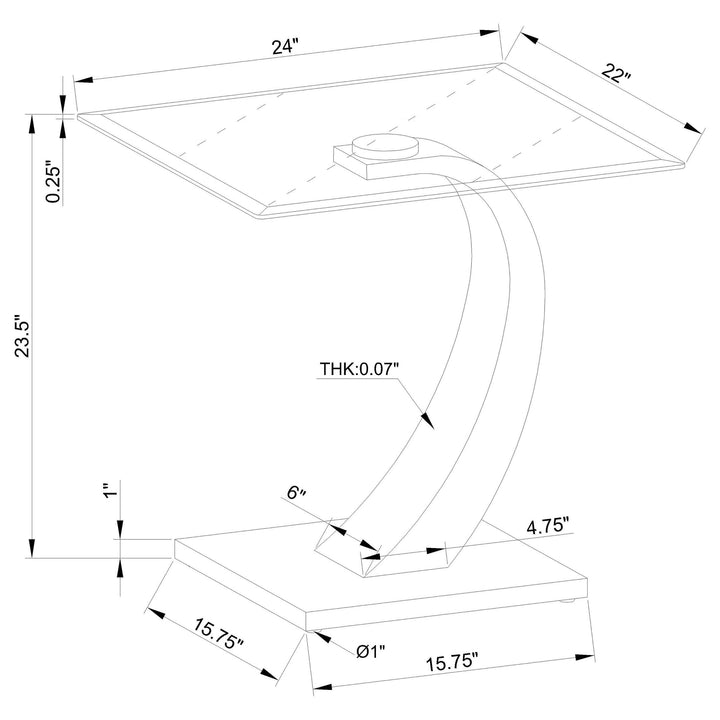 Coaster Furniture 701237 Pruitt Rectangular Glass Top Metal End Table Satin Silver