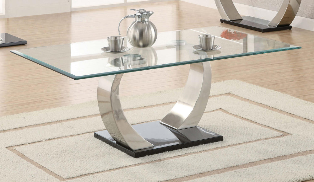 Coaster Furniture 701238 Pruitt Rectangular Glass Top Metal Coffee Table Satin Silver