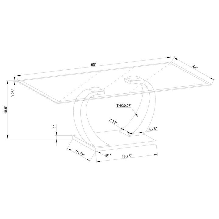 Coaster Furniture 701238 Pruitt Rectangular Glass Top Metal Coffee Table Satin Silver