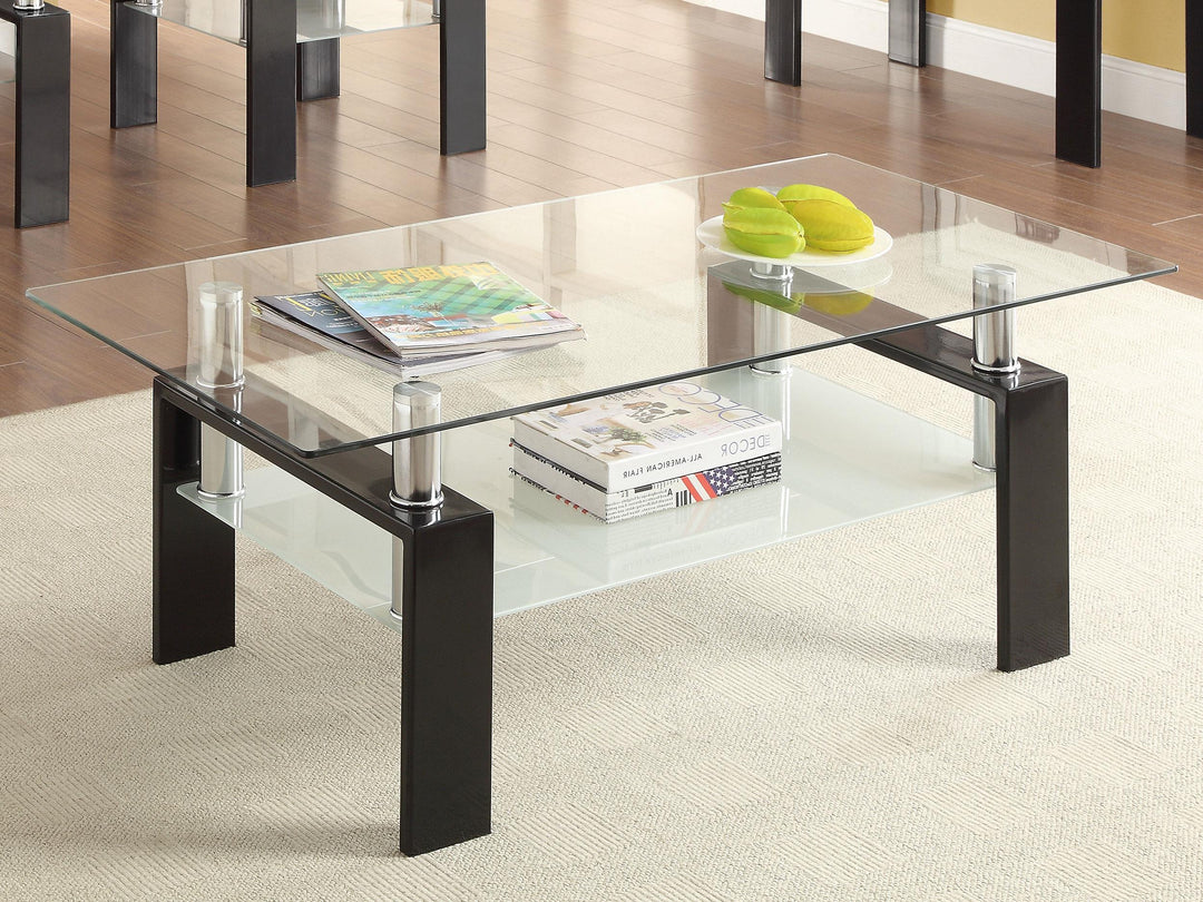 Coaster Furniture 702288 Dyer 1-shelf Rectangular Glass Top Coffee Table Black