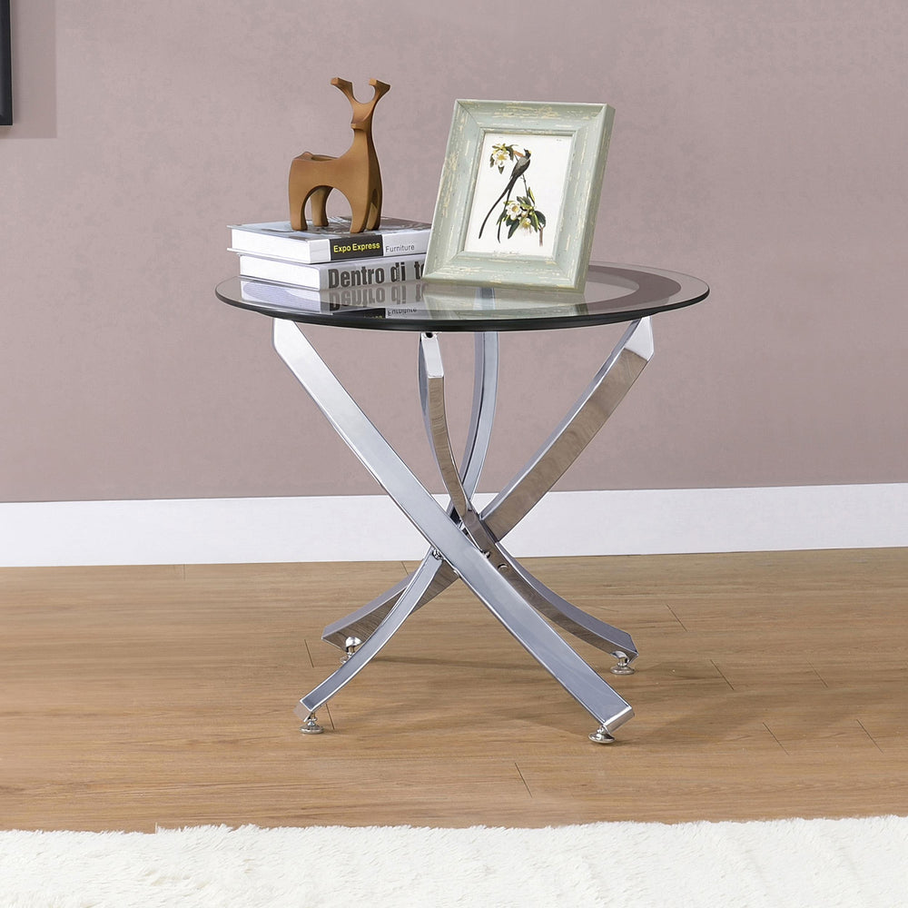 Coaster Furniture 702587 Brooke Round Glass Top Side End Table Metal Base Chrome