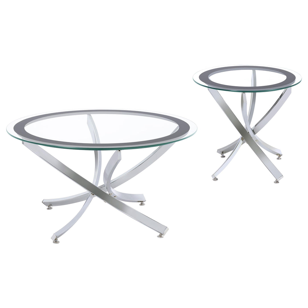 Coaster Furniture 702588-S2 Brooke 2-Piece Round Coffee and End Table Set Chrome