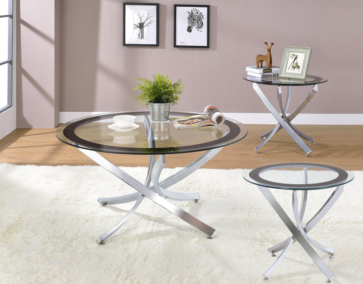 Brooke - 3 Piece Round Coffee And End Table Set - Chrome