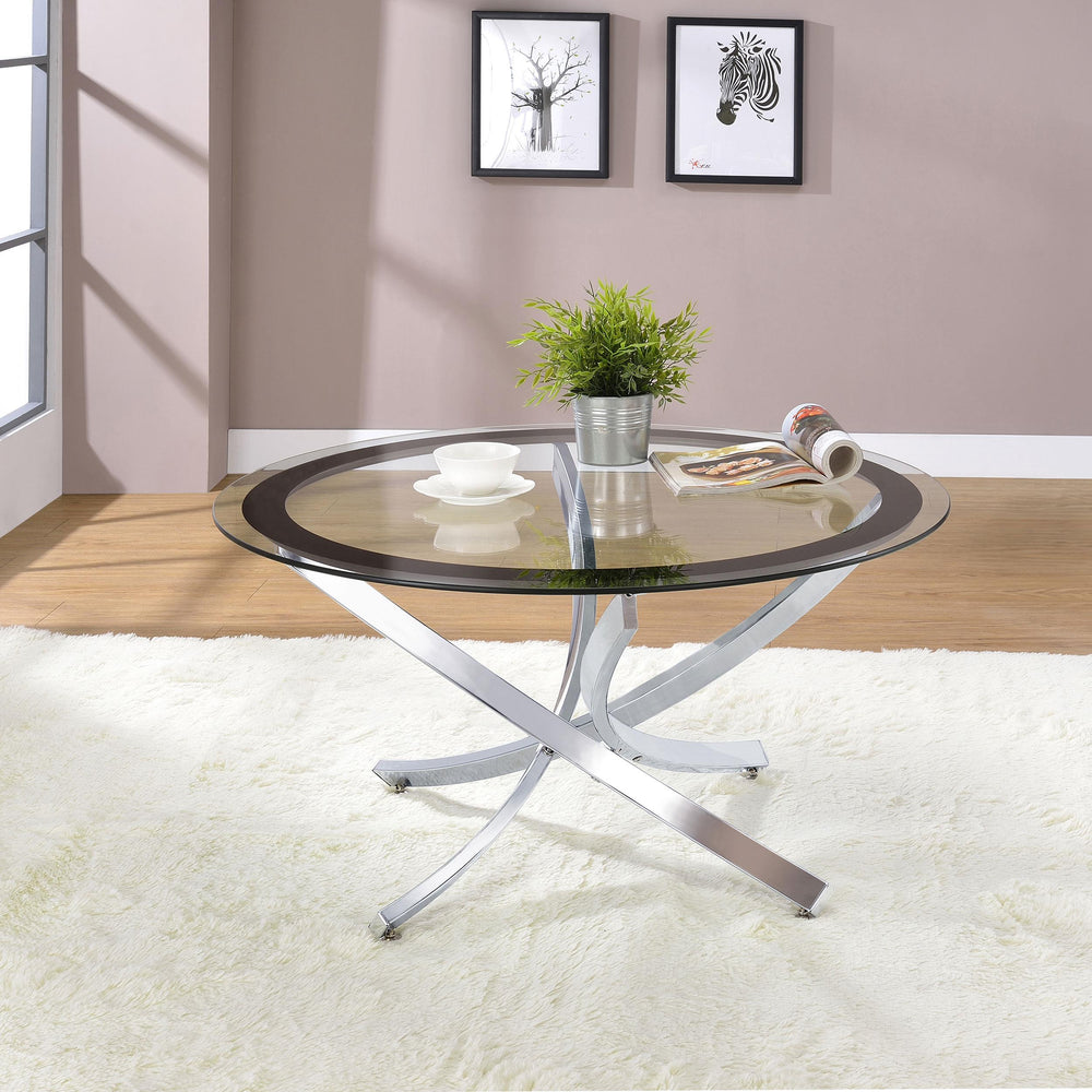 Coaster Furniture 702588 Brooke Round Glass Top Coffee Table Metal Base Chrome
