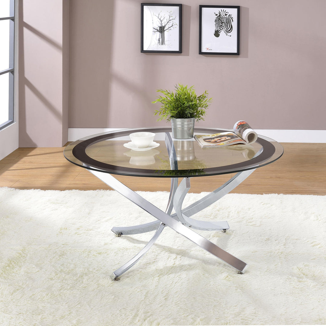 Coaster Furniture 702588 Brooke Round Glass Top Coffee Table Metal Base Chrome