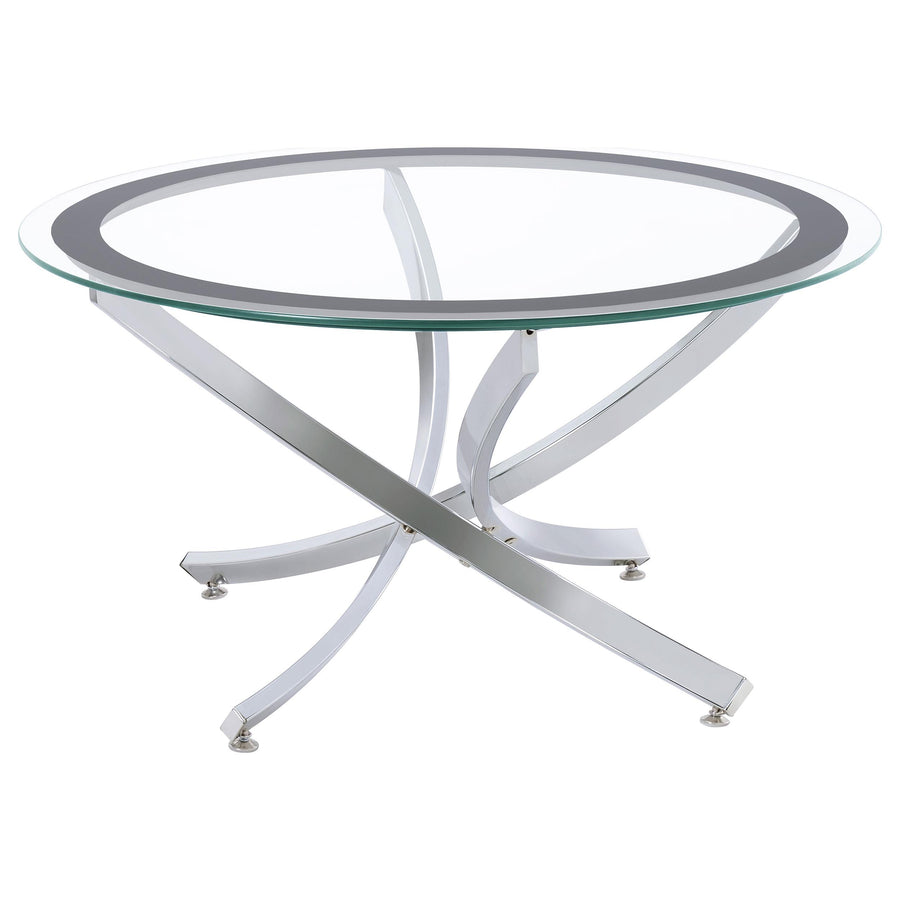 Coaster Furniture 702588 Brooke Round Glass Top Coffee Table Metal Base Chrome