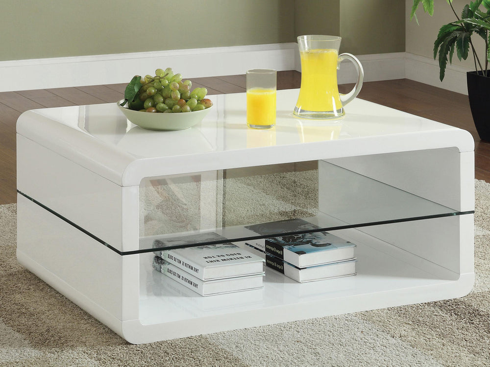 Coaster Furniture 703268 Elana 1-shelf Rectangular Coffee Table White High Gloss
