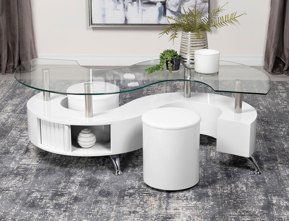 Coaster Furniture 703400 Buckley 3-piece Coffee Table and Stools Set White High Gloss
