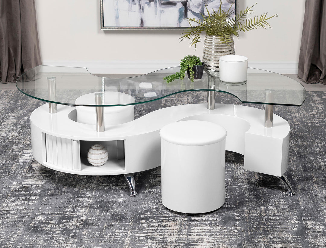 Coaster Furniture 703400 Buckley 3-piece Coffee Table and Stools Set White High Gloss