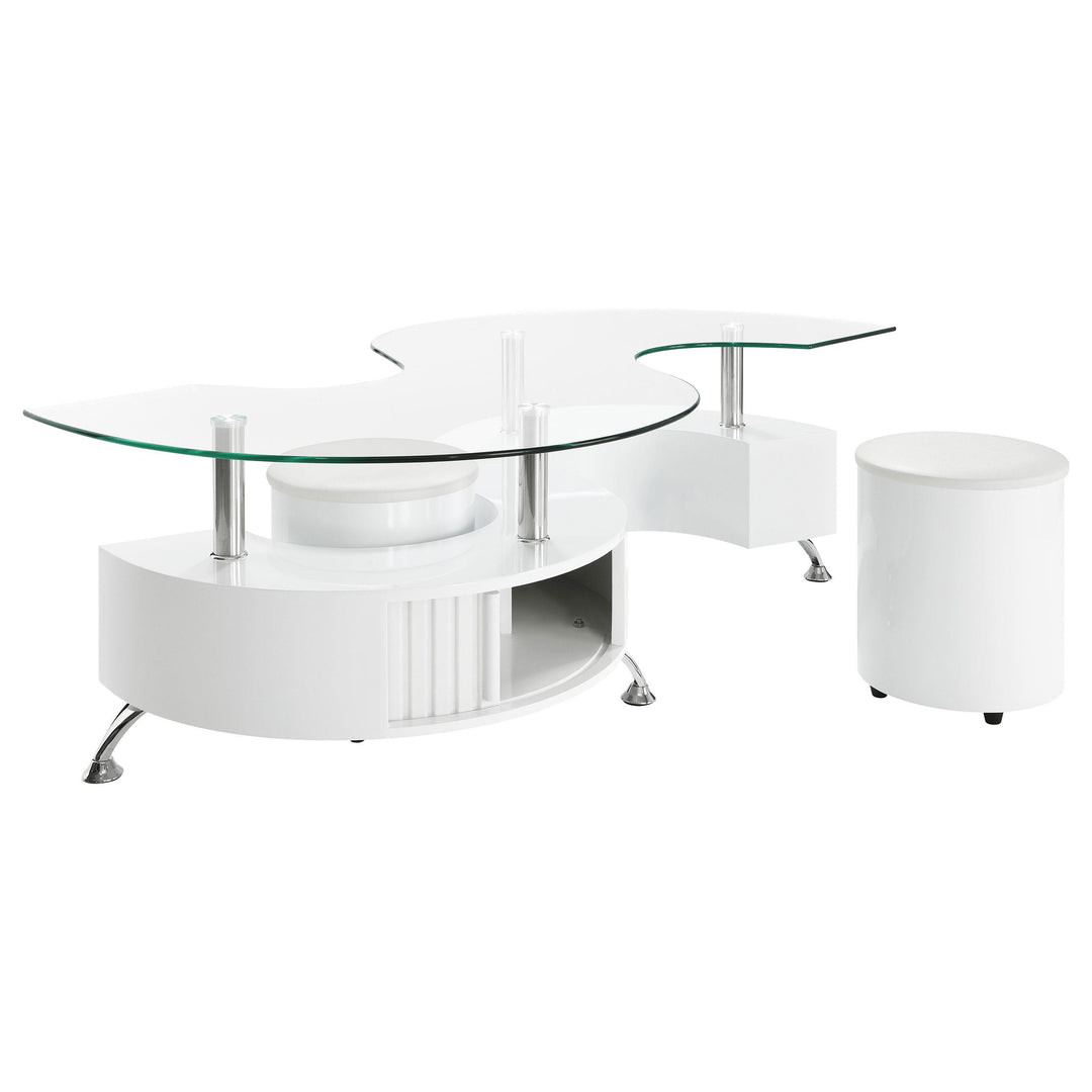 Coaster Furniture 703400 Buckley 3-Piece Coffee Table and Stools Set White High Gloss