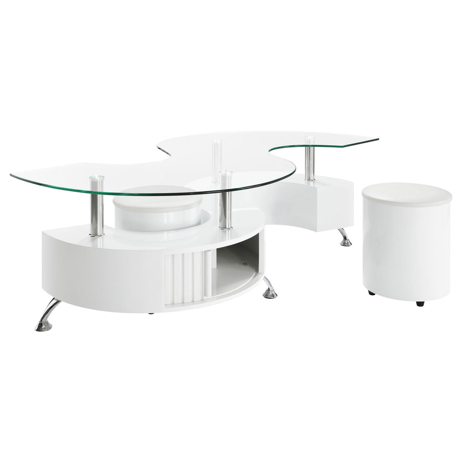 Coaster Furniture 703400 Buckley 3-Piece Coffee Table and Stools Set White High Gloss
