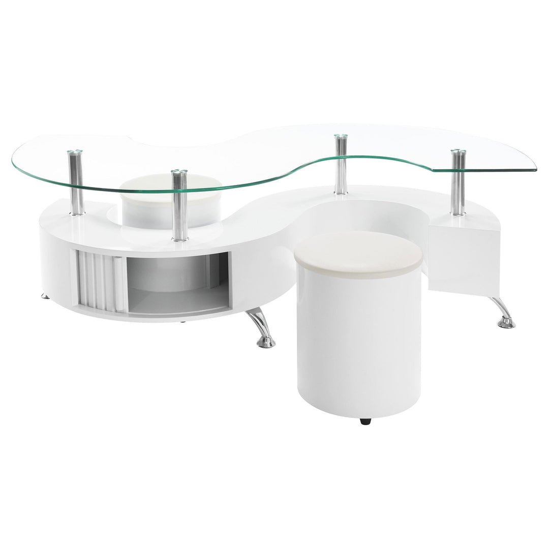 Coaster Furniture 703400 Buckley 3-piece Coffee Table and Stools Set White High Gloss
