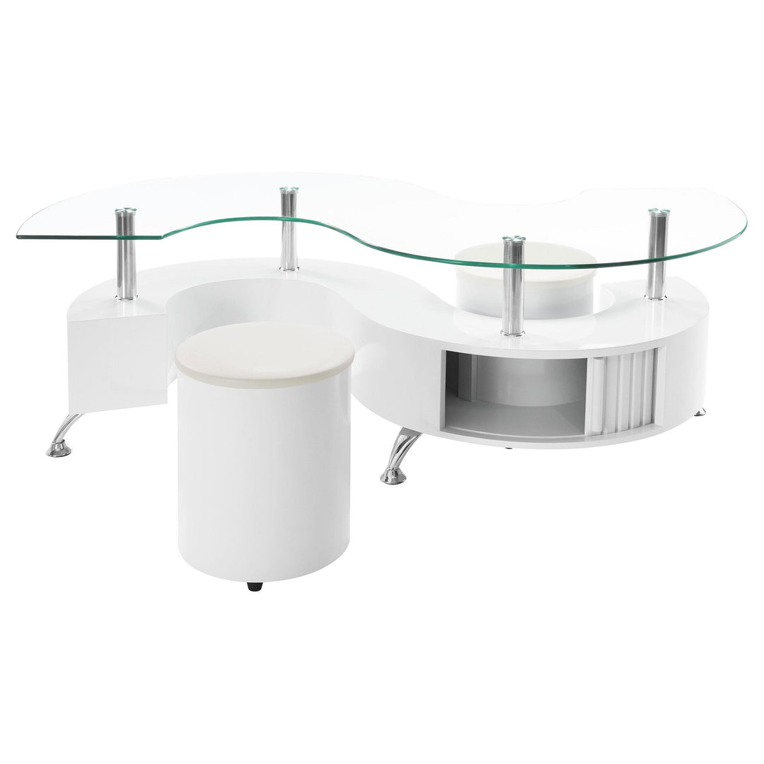 Coaster Furniture 703400 Buckley 3-piece Coffee Table and Stools Set White High Gloss