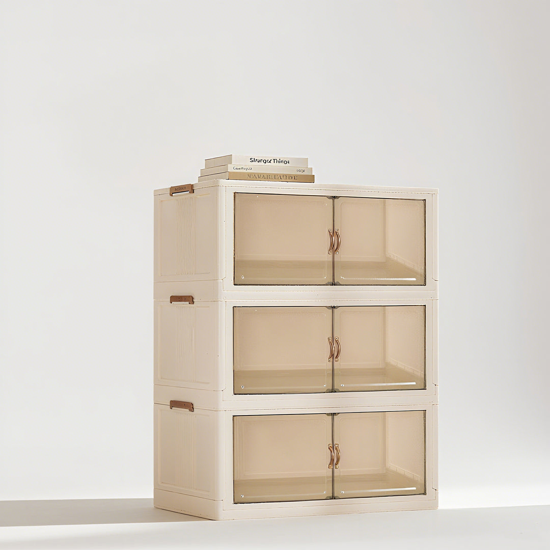 White 3-Tier Stackable Folding Storage Bin with Lid