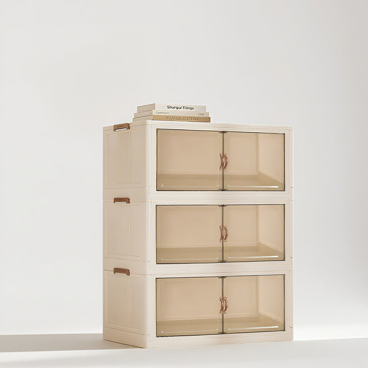 White 3-Tier Stackable Folding Storage Bin with Lid