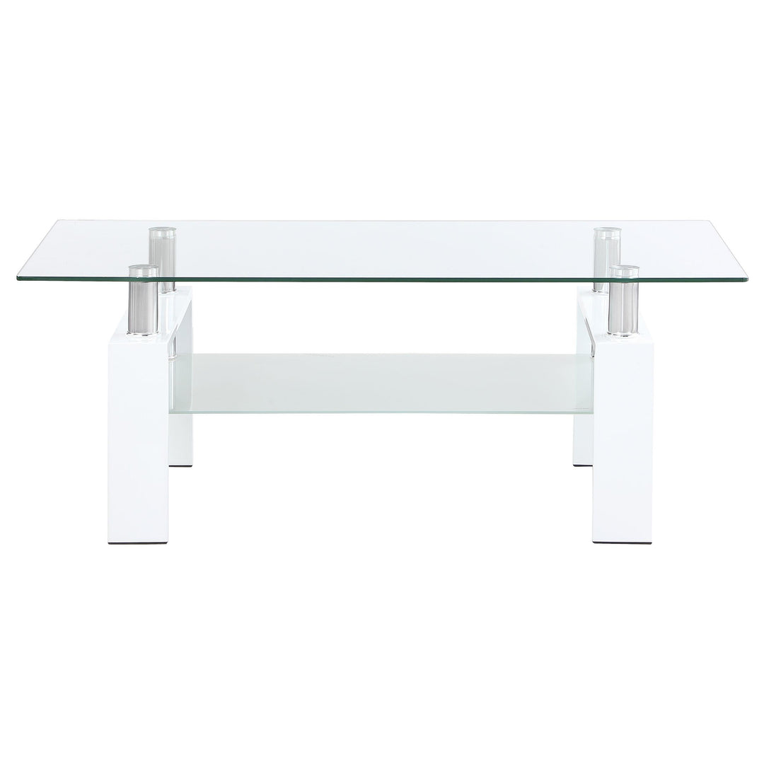 Coaster Furniture 703438 Dyer 1-shelf Rectangular Glass Top Coffee Table White