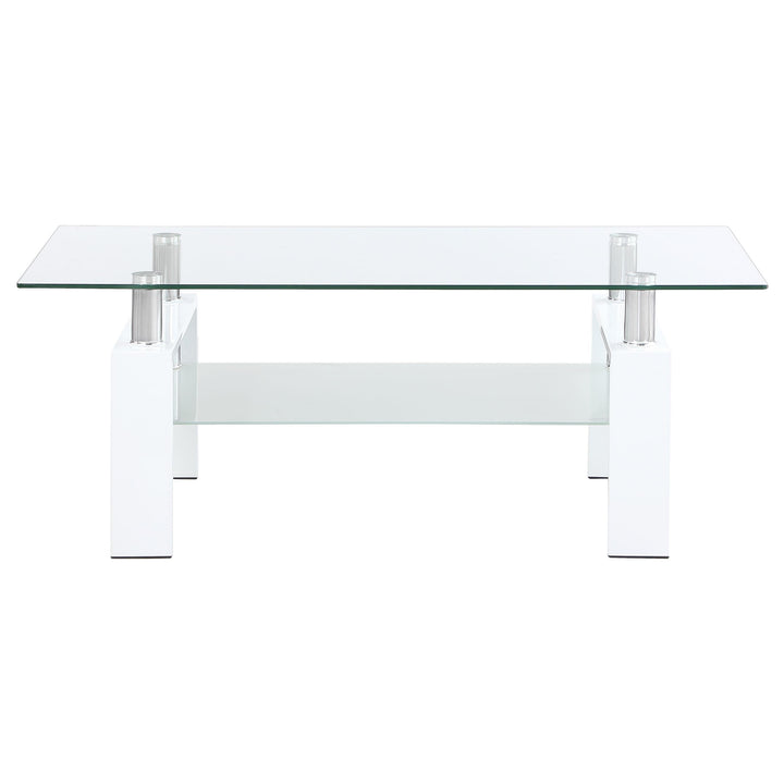 Coaster Furniture 703438 Dyer 1-shelf Rectangular Glass Top Coffee Table White