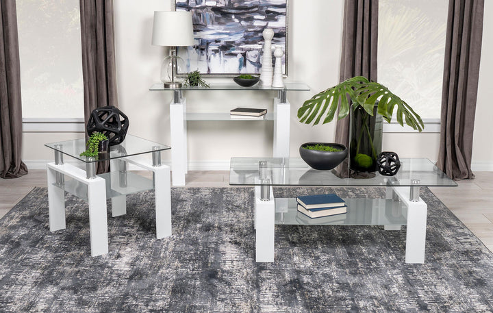 Coaster Furniture 703438 Dyer 1-shelf Rectangular Glass Top Coffee Table White