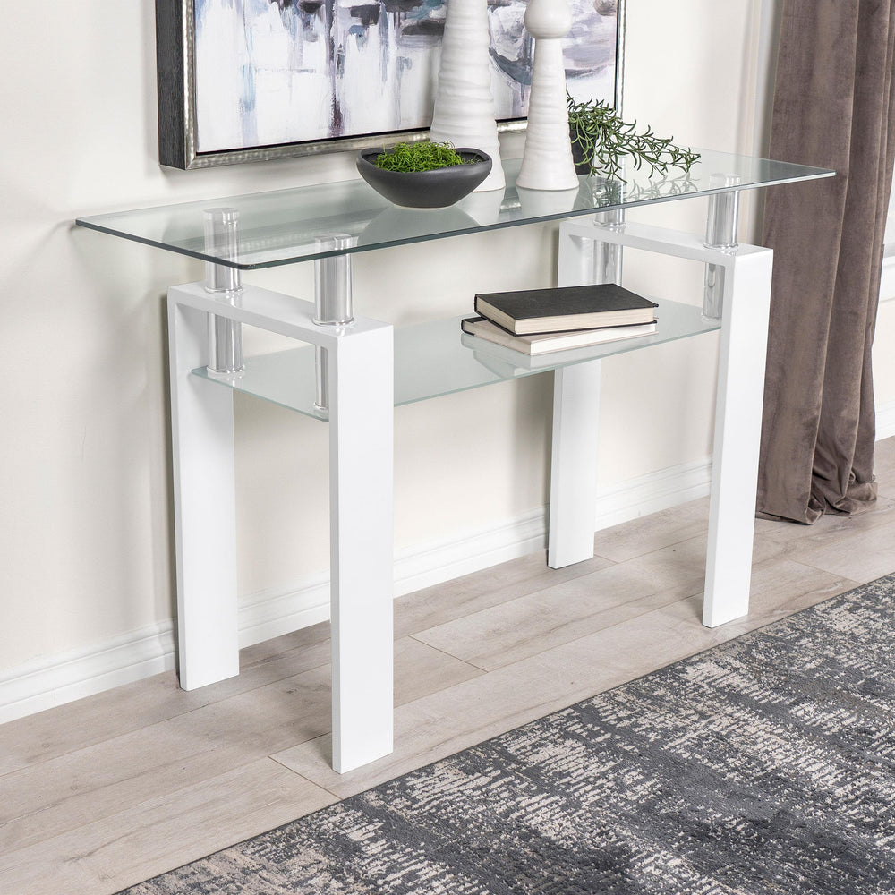 Coaster Furniture 703439 Dyer Rectangular Glass Top Entryway Sofa Console Table White