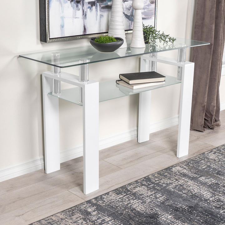 Coaster Furniture 703439 Dyer Rectangular Glass Top Entryway Sofa Console Table White