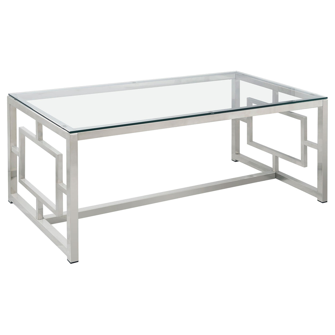 Coaster Furniture 703738 Merced Rectangular Glass Top Coffee Table Nickel