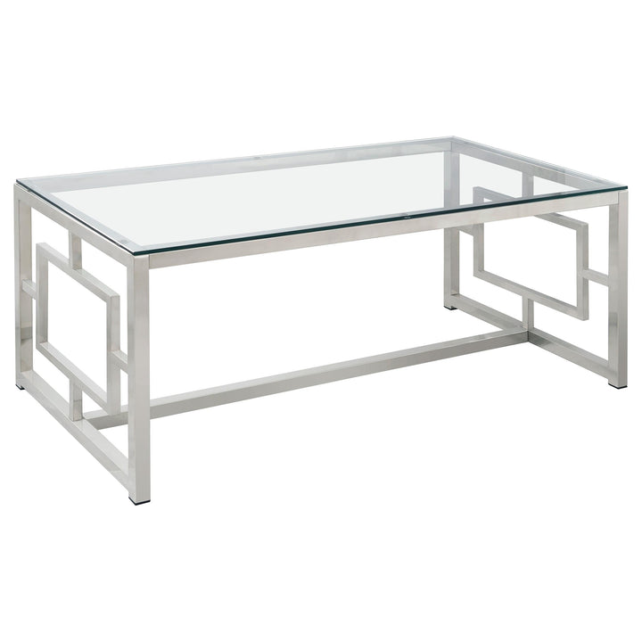 Coaster Furniture 703738 Merced Rectangular Glass Top Coffee Table Nickel