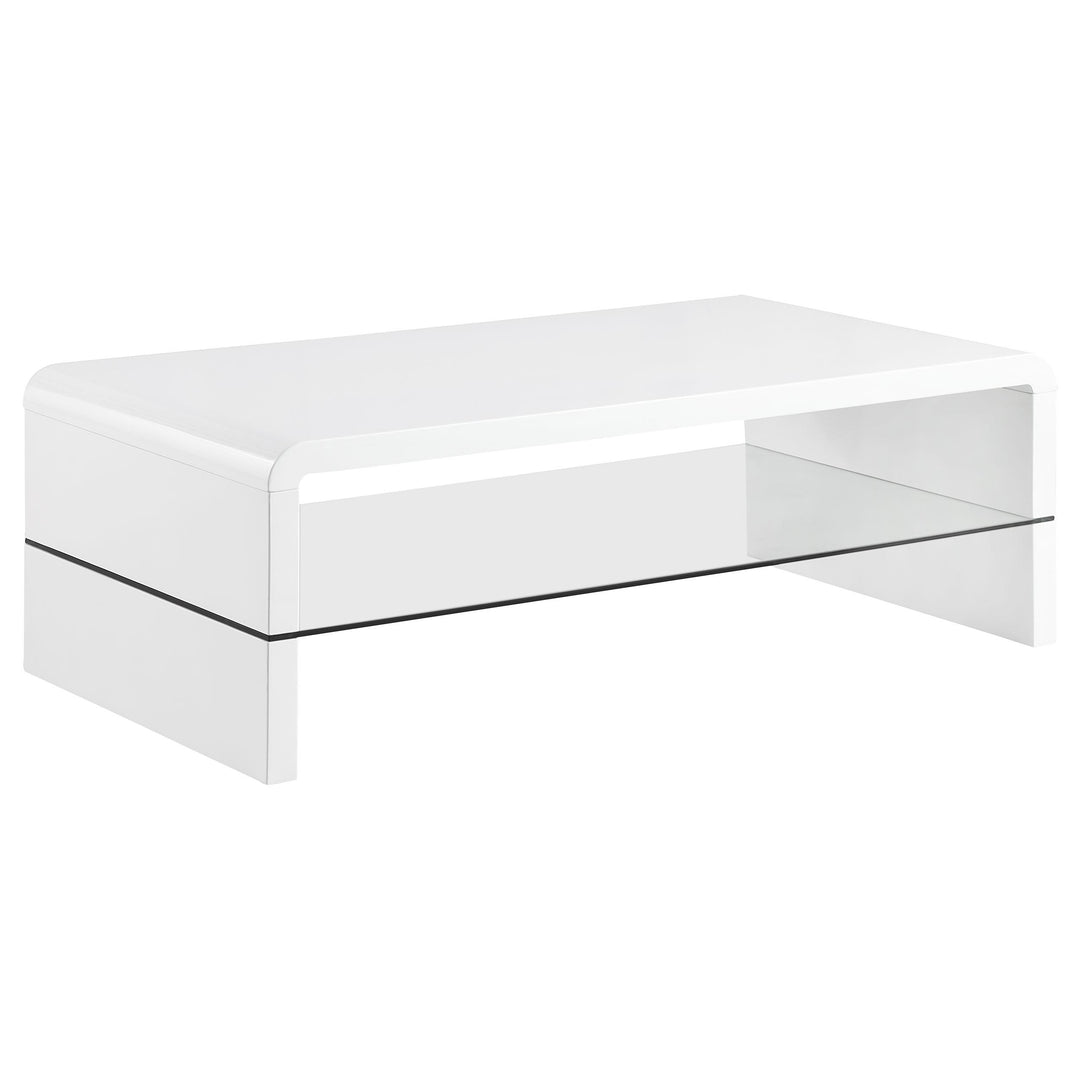 Coaster Furniture 703798 Airell Rectangular Coffee Table with Shelf White High Gloss