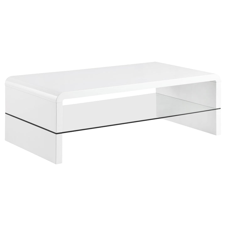 Coaster Furniture 703798 Airell Rectangular Coffee Table with Shelf White High Gloss