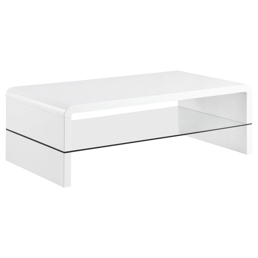 Coaster Furniture 703798 Airell Rectangular Coffee Table with Shelf White High Gloss