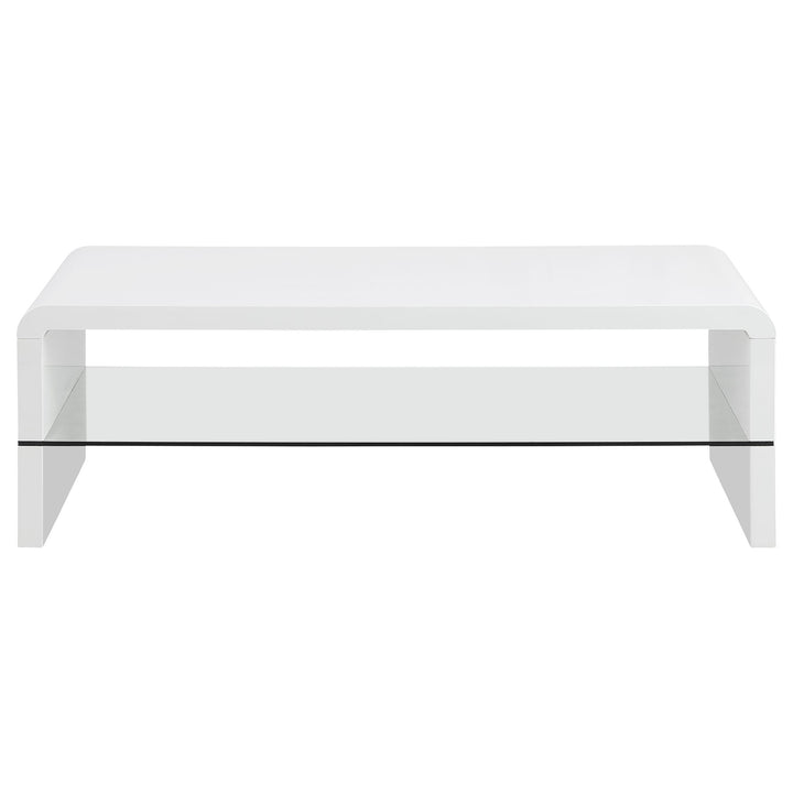 Coaster Furniture 703798 Airell Rectangular Coffee Table with Shelf White High Gloss