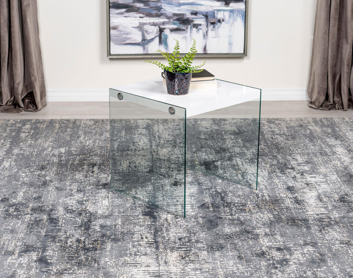 Coaster Furniture 704147 Opal Square Glass Frame Side End Table White High Gloss