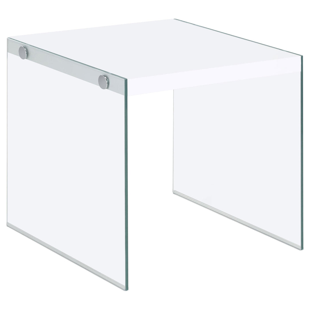 Coaster Furniture 704147 Opal Square Glass Frame Side End Table White High Gloss