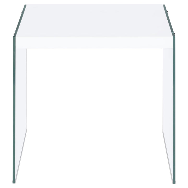 Coaster Furniture 704147 Opal Square Glass Frame Side End Table White High Gloss