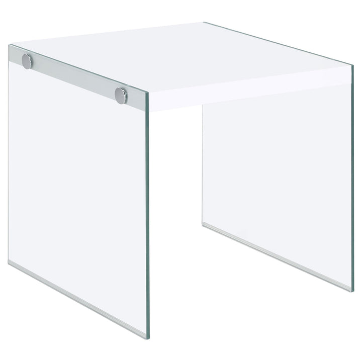 Coaster Furniture 704147 Opal Square Glass Frame Side End Table White High Gloss
