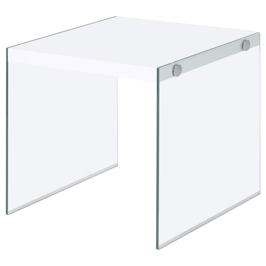 Coaster Furniture 704147 Opal Square Glass Frame Side End Table White High Gloss