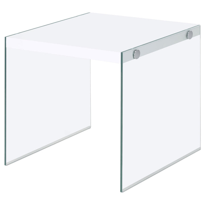 Coaster Furniture 704147 Opal Square Glass Frame Side End Table White High Gloss