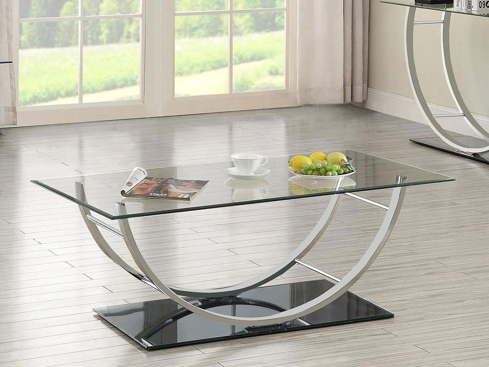 Coaster Furniture 704988 Danville Rectangular U-Shaped Glass Top Coffee Table Chrome